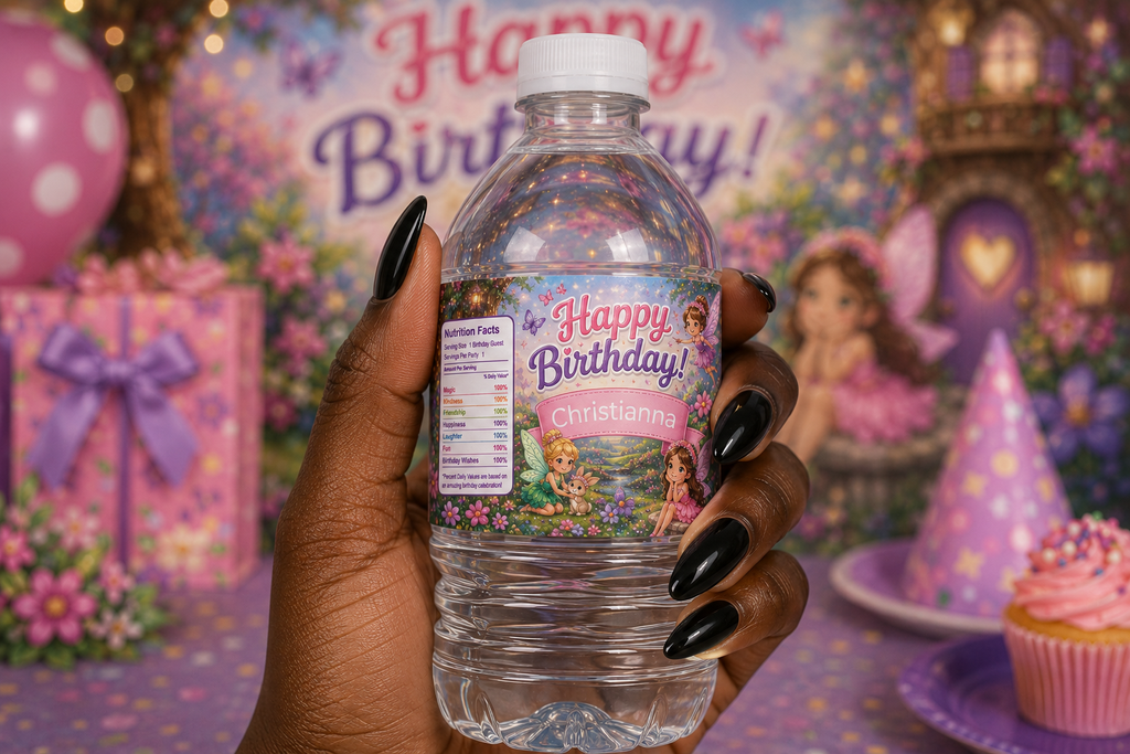 Fairy Birthday Water Bottle Label Template | Digital Download
