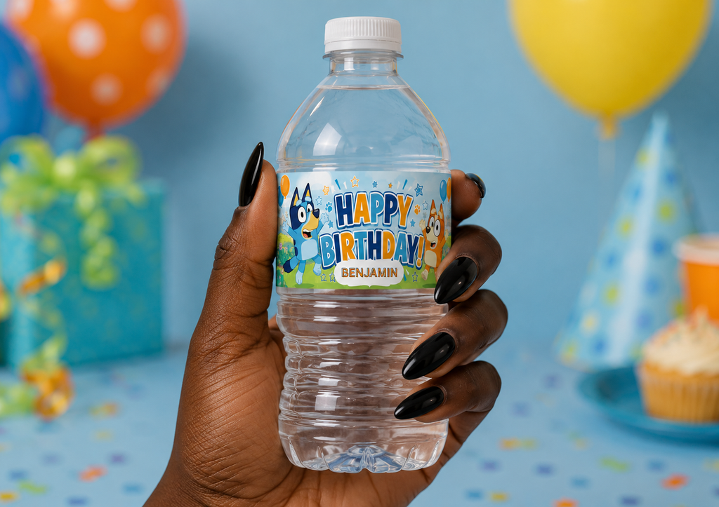 Blue Heeler Puppy Birthday Water Bottle Label Template | Digital Download