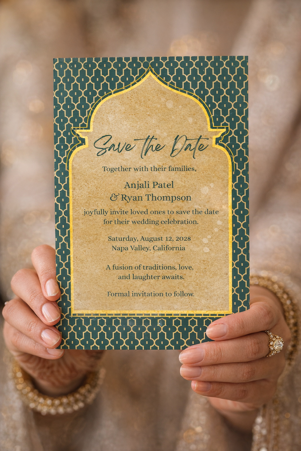 Wedding Invitation Template | South Asian Evite | Turquoise and Gold | Digital Download