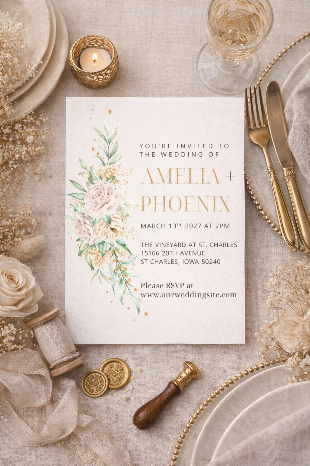 Rustic Flowers Wedding Invitation | Editable Template| Instant Download