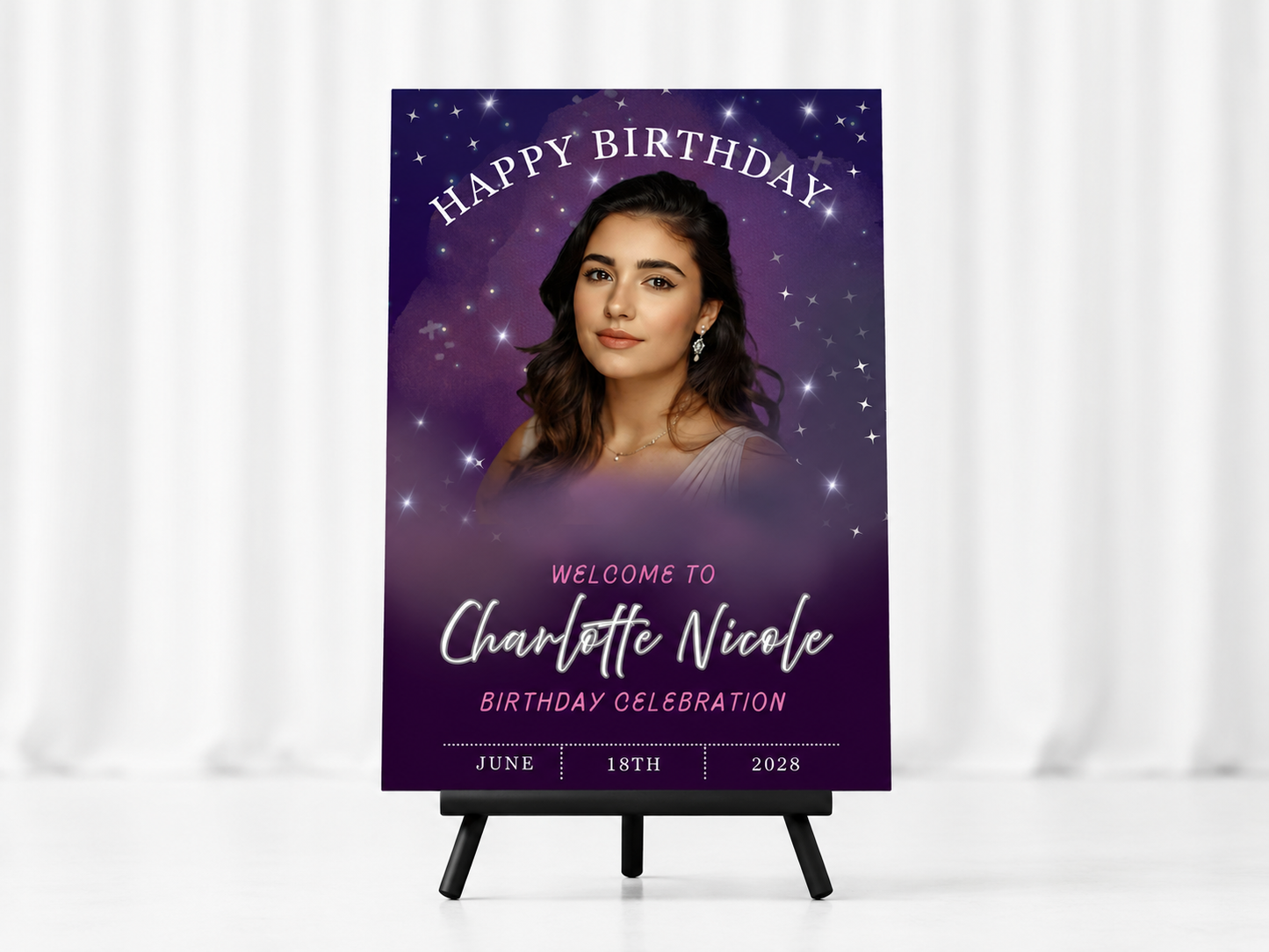 Purple Photo Birthday Poster Sign | Instant Download