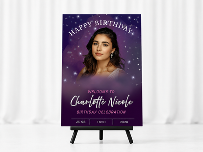 Purple Photo Birthday Poster Sign | Instant Download