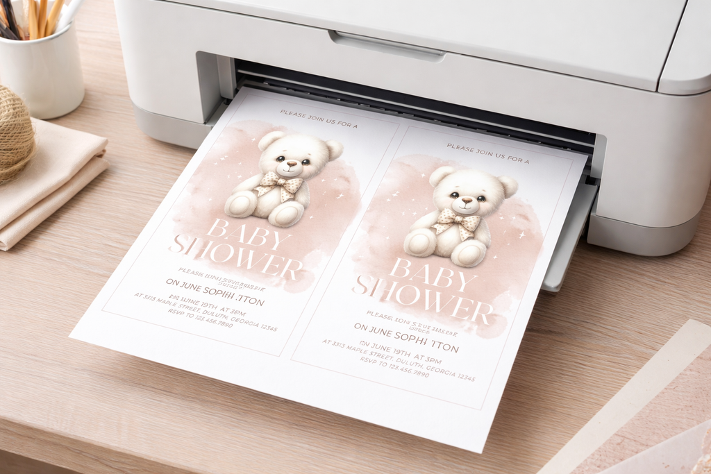 Natural Teddy Bear Baby Shower Invitation | Instant Download