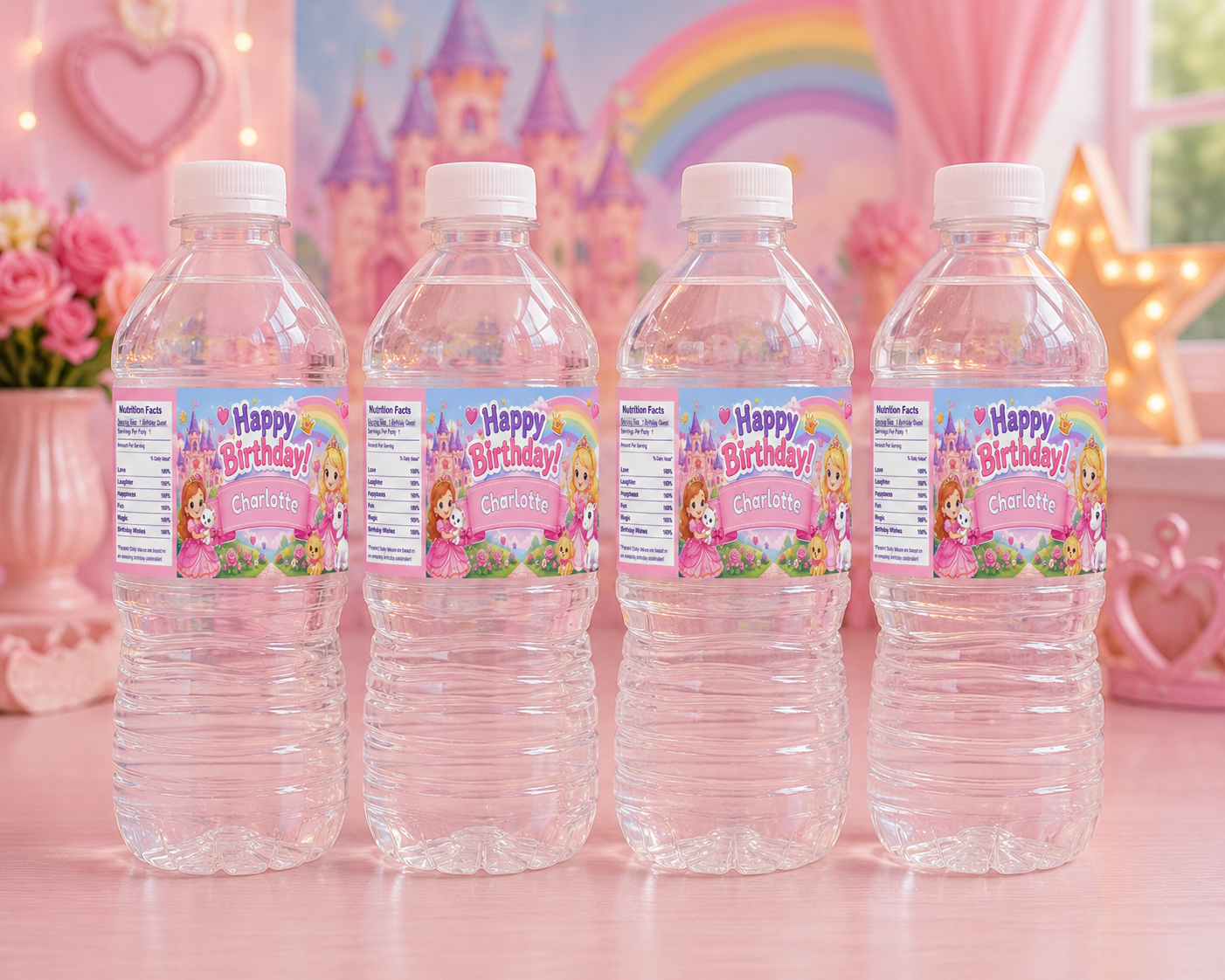 Little Princesses & Castle Water Bottle Label Template | Digital Download