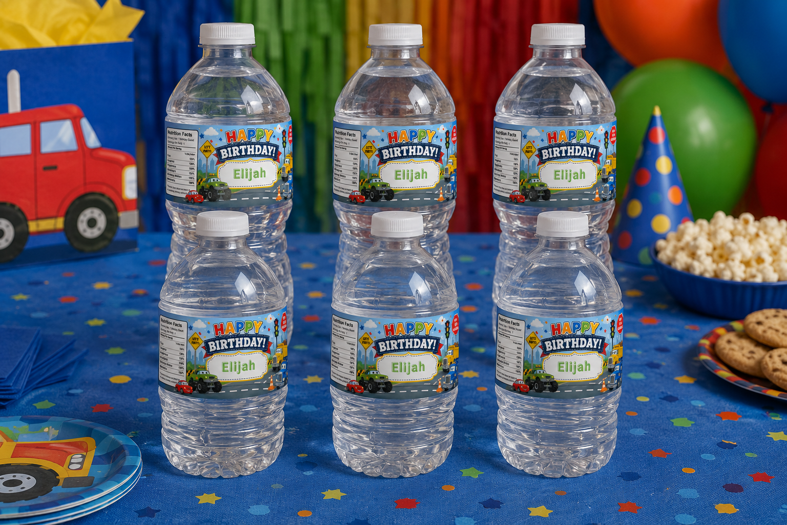 Cars & Trucks Birthday Water Bottle Label Template | Digital Download