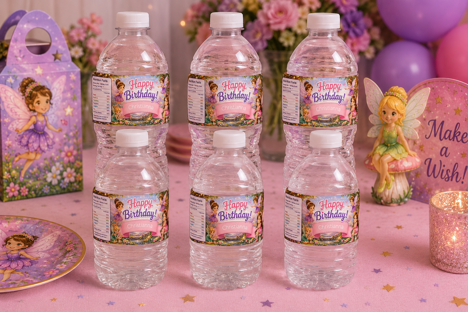 Fairy Birthday Water Bottle Label Template | Digital Download