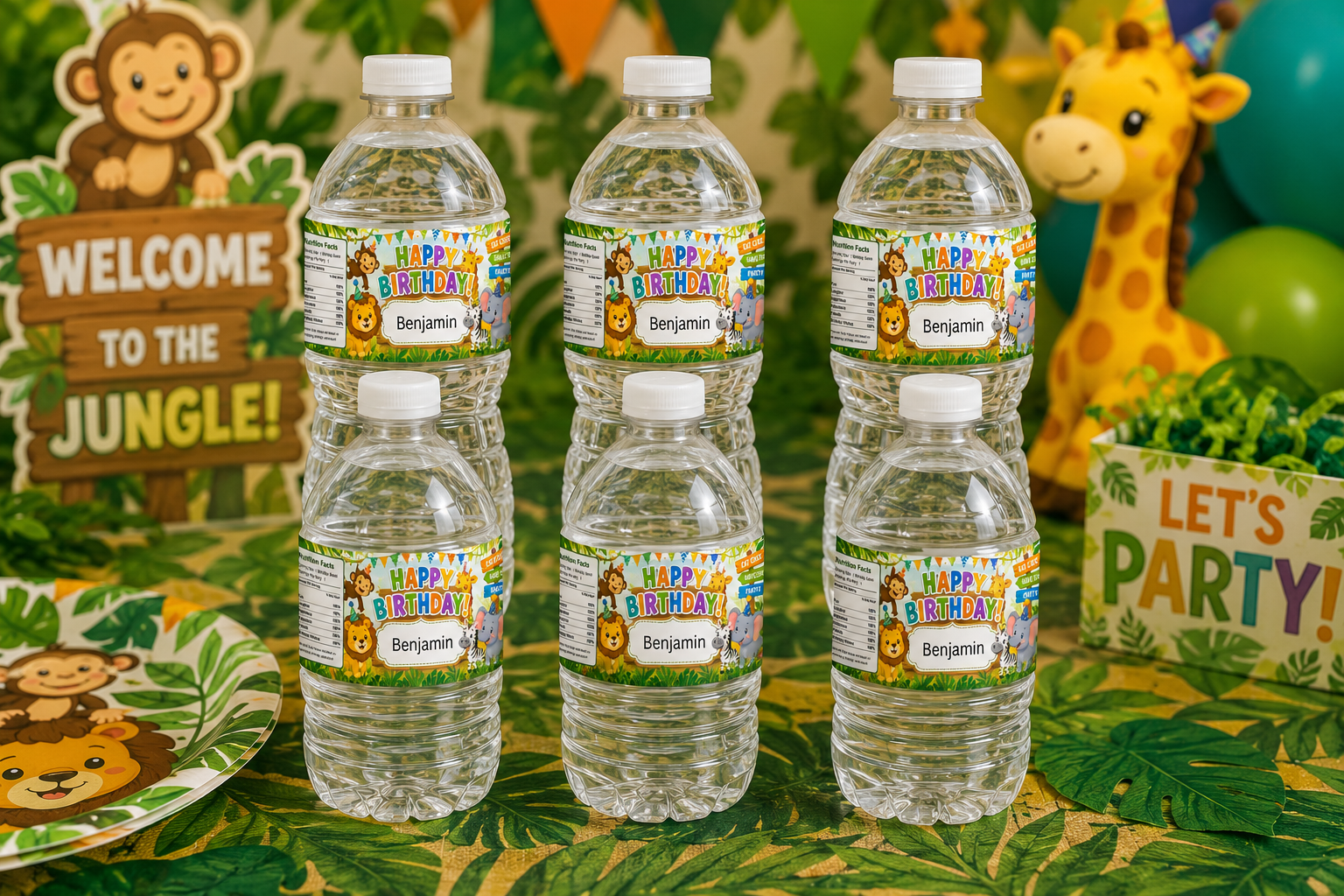 Baby Zoo Animals Birthday Water Bottle Label Template | Digital Download