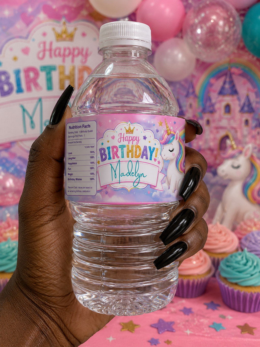 Unicorn Birthday Water Bottle Label Template | Digital Download
