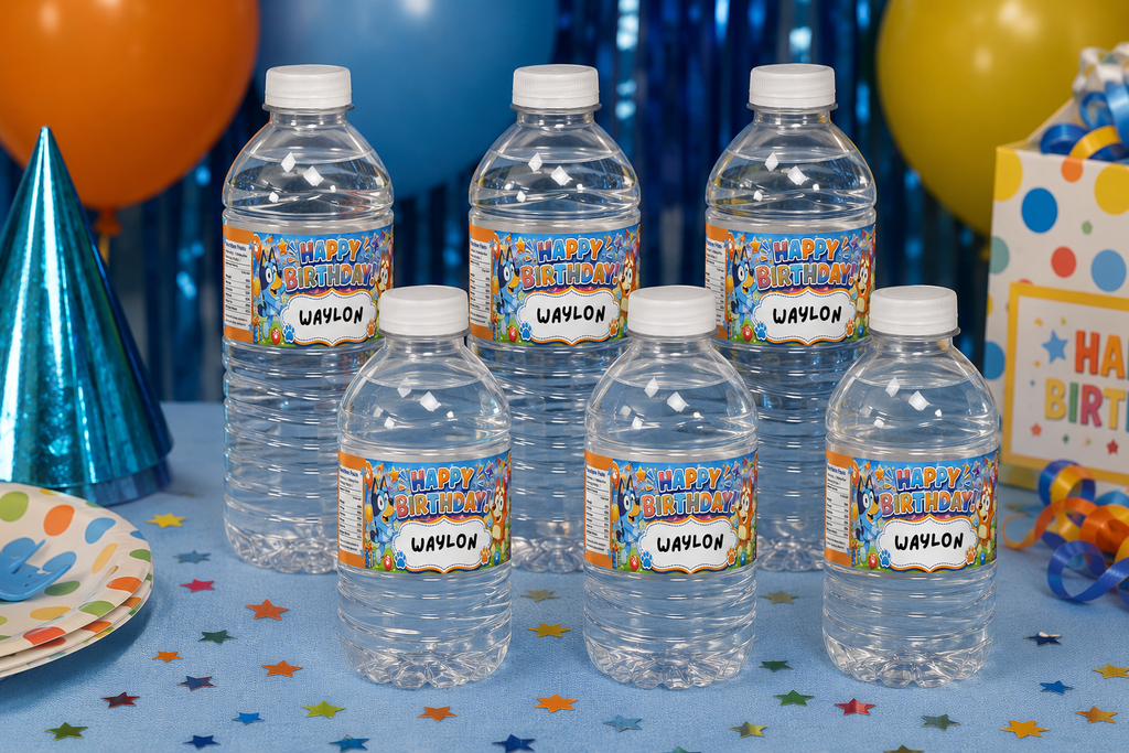 Blue Heeler Puppy Birthday Water Bottle Label Template 2 | Digital Download