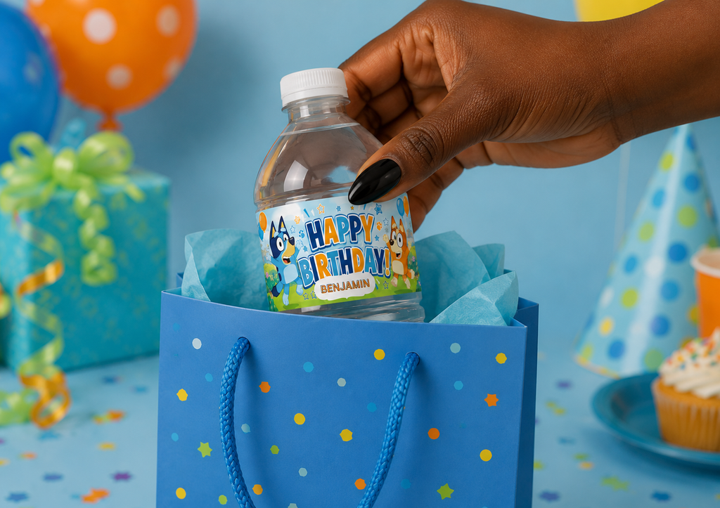 Blue Heeler Puppy Birthday Water Bottle Label Template | Digital Download