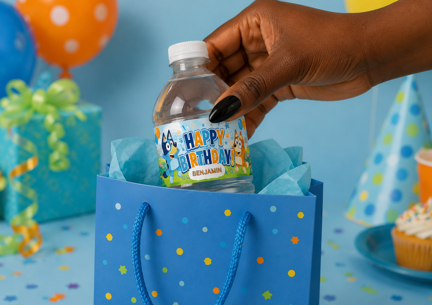 Blue Heeler Puppy Birthday Water Bottle Label Template | Digital Download