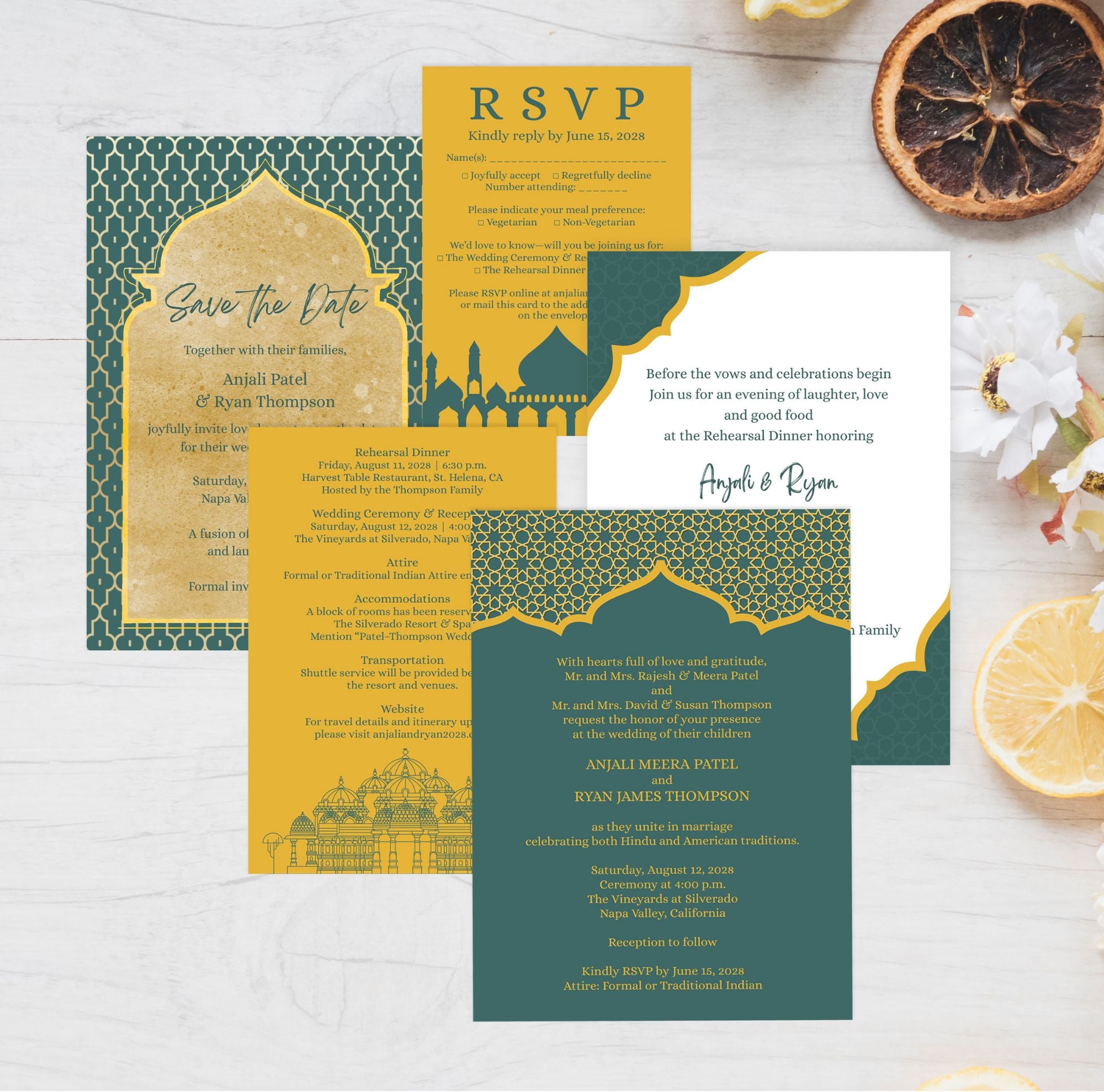 Wedding Invitation Template | South Asian Evite | Turquoise and Gold | Digital Download