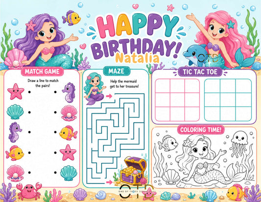 Mermaid Birthday Activity Sheet Template #3 | Editable in Canva | 8.5" x 11" Digital Download