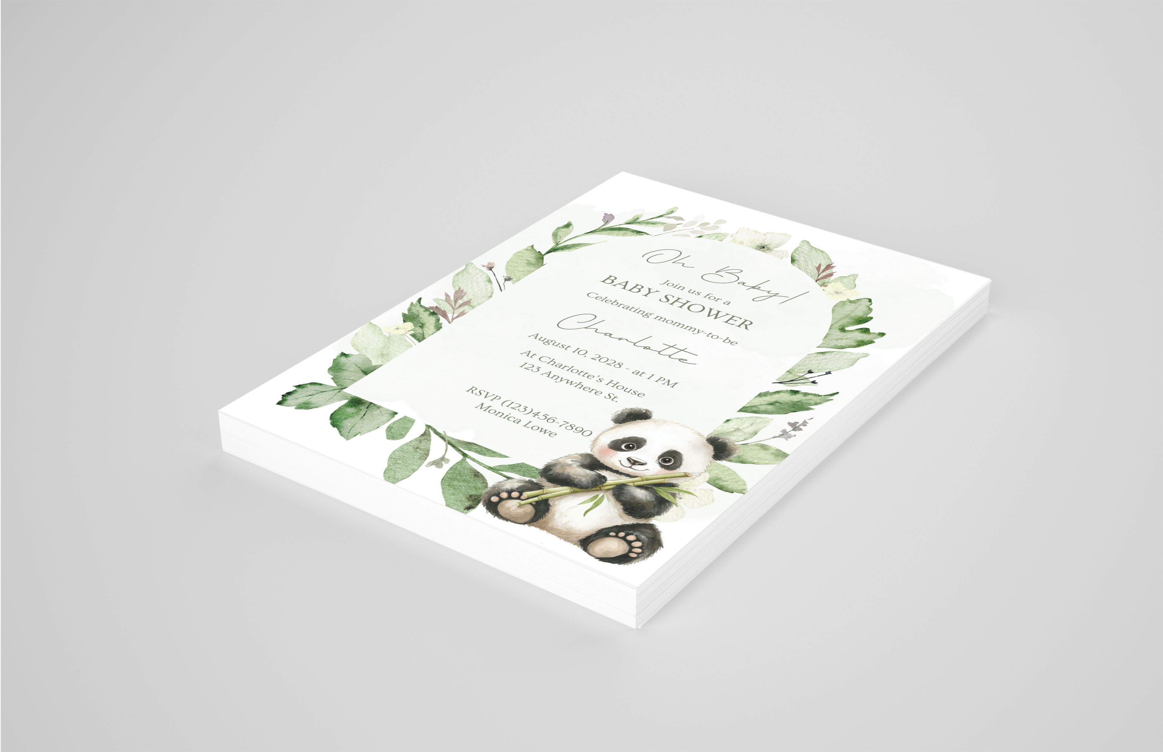 Panda Baby Shower Invitation | Instant Download