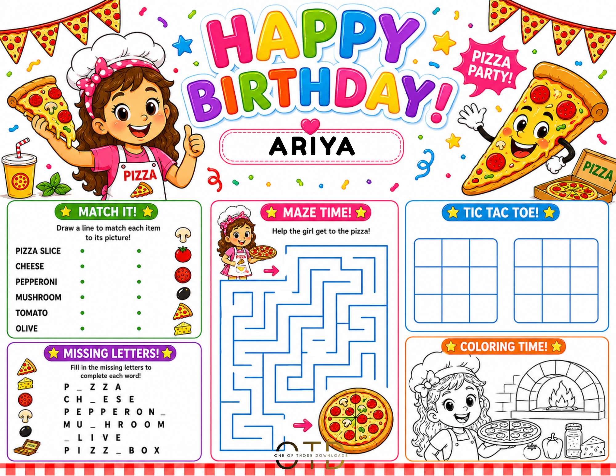 Pizza Party Activity Sheet Template | Editable in Canva | 8.5" x 11" Digital Download