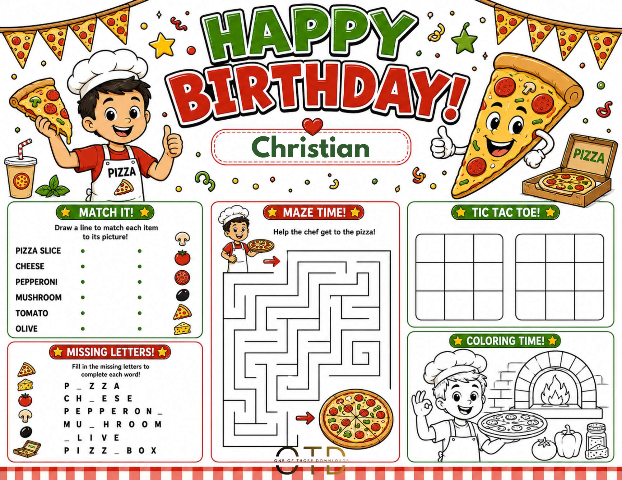 Pizza Party Activity Sheet Template #2 | Editable in Canva | 8.5" x 11" Digital Download