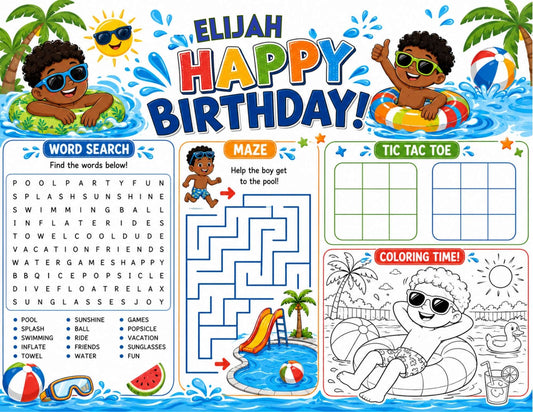 Pool Party Activity Sheet Template | Editable in Canva | 8.5" x 11" Digital Download