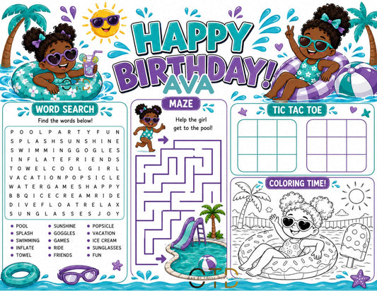 Pool Party Activity Sheet Template #2 | Editable in Canva | 8.5" x 11" Digital Download