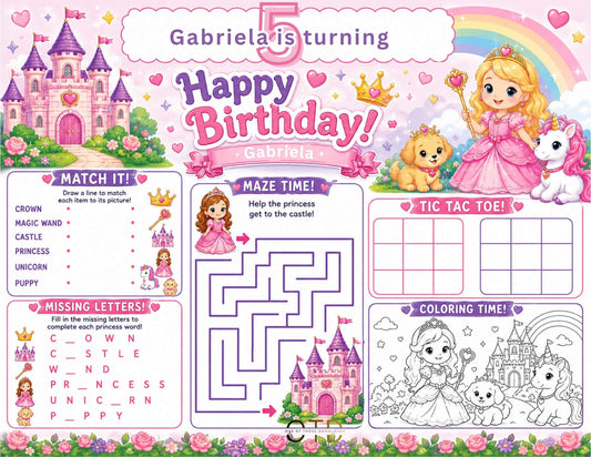 Little Princess Party Activity Sheet Template | Editable in Canva | 8.5" x 11" Digital Download