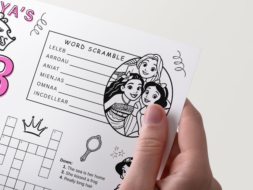 Disney Princess Birthday Party Activity Sheet | Instant Download