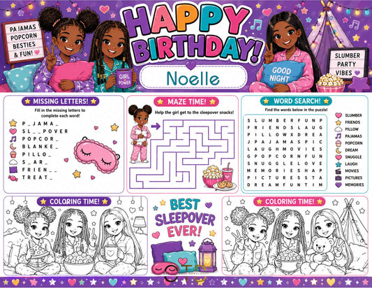 Sleepover Party Activity Sheet Template | Editable in Canva | 8.5" x 11" Digital Download