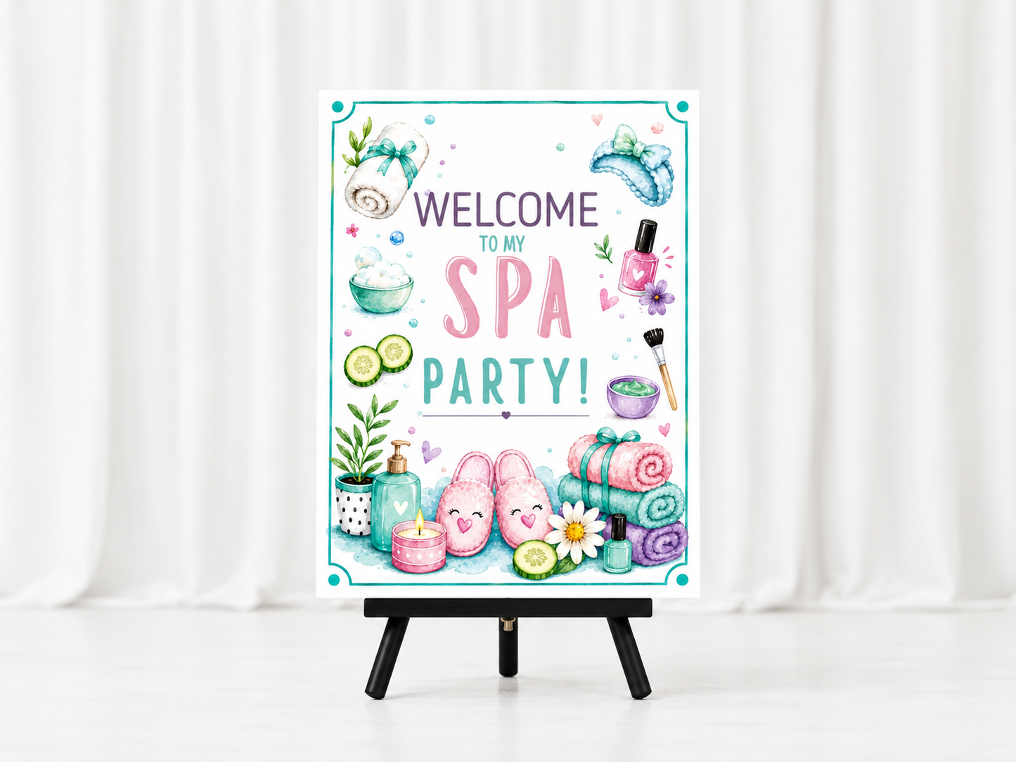 Spa Birthday Welcome Sign Template | Editable in Canva | 18" x 24" Digital Download