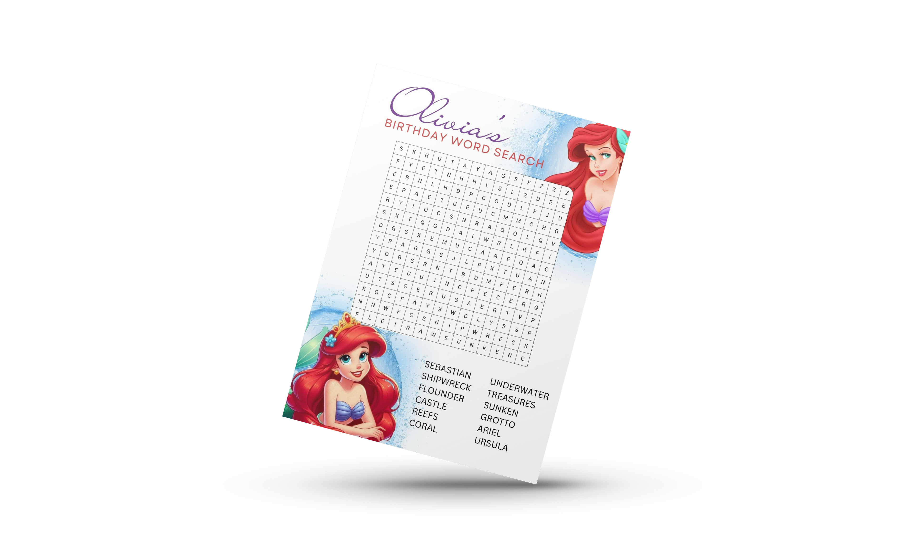 Little Mermaid Word Search | Editable Games | Digital Download