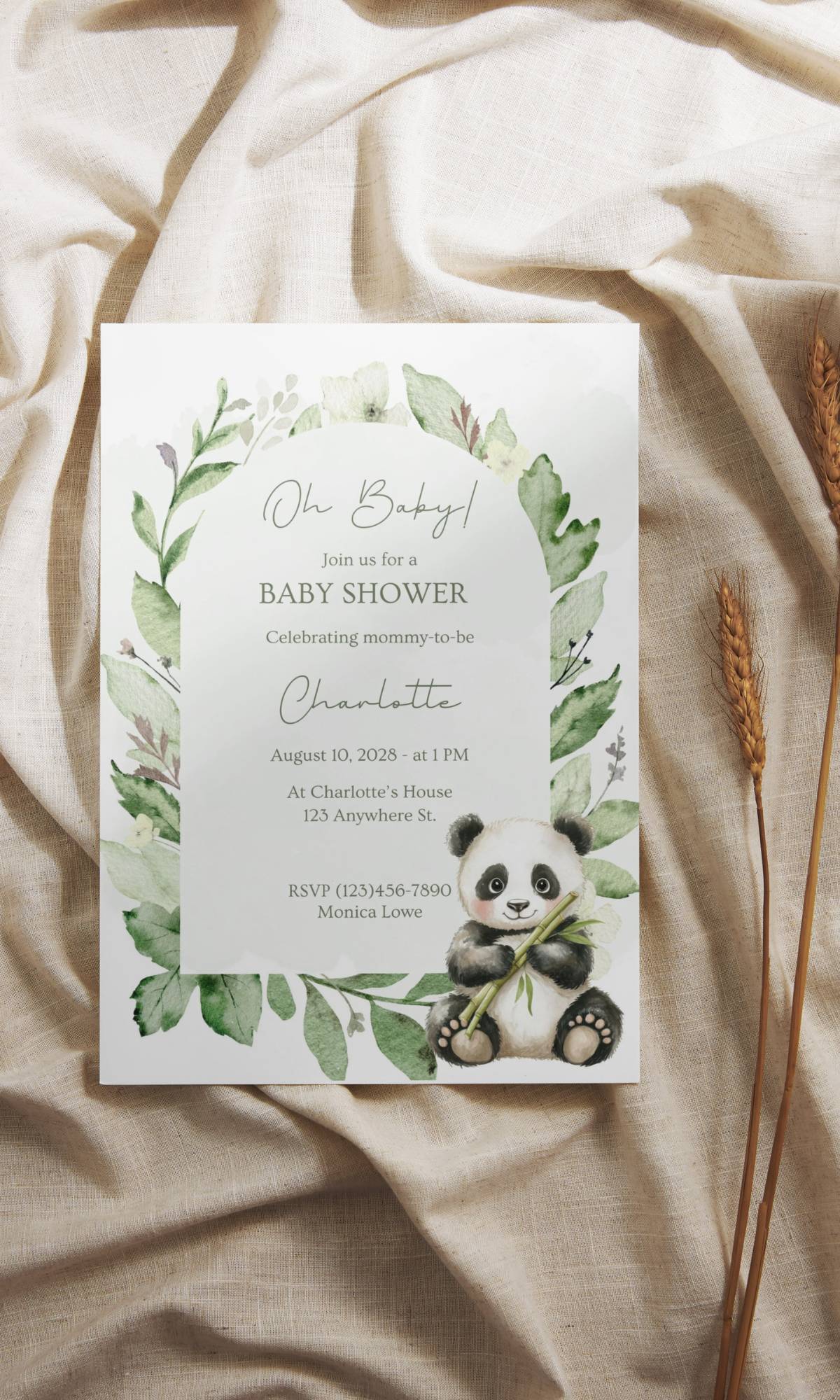 Panda Baby Shower Invitation | Instant Download