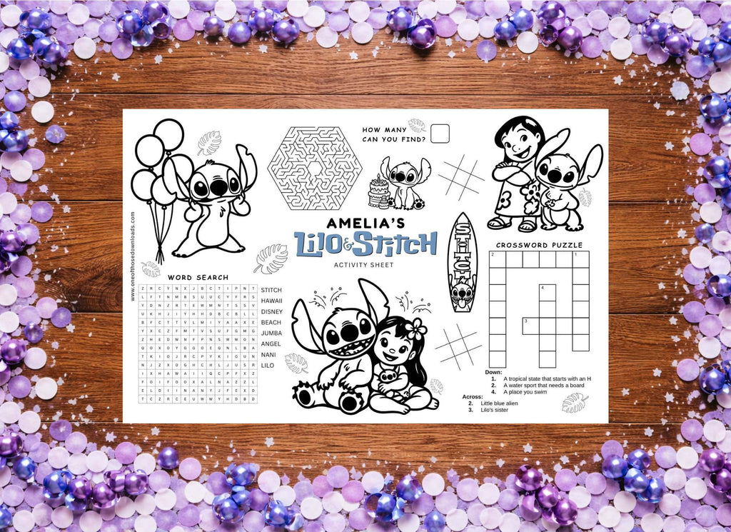 LILO AND STITCH Birthday Party Activity Sheet | Instant Download