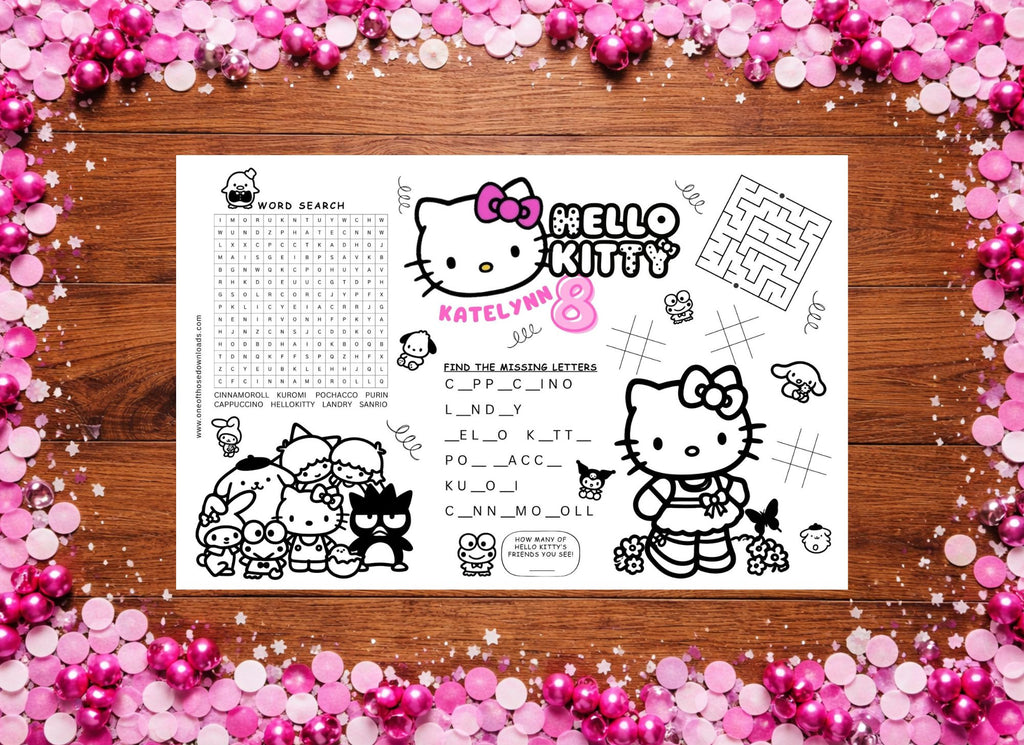 Hello Kitty Birthday Party Activity Sheet | Instant Download