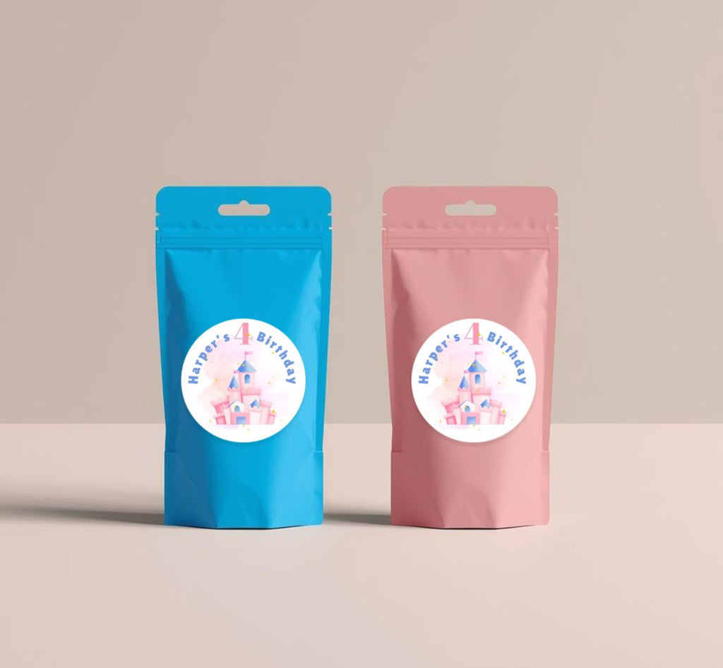 Birthday Label Template | Personalized Stickers | Pink Castle | Editable Favor Labels