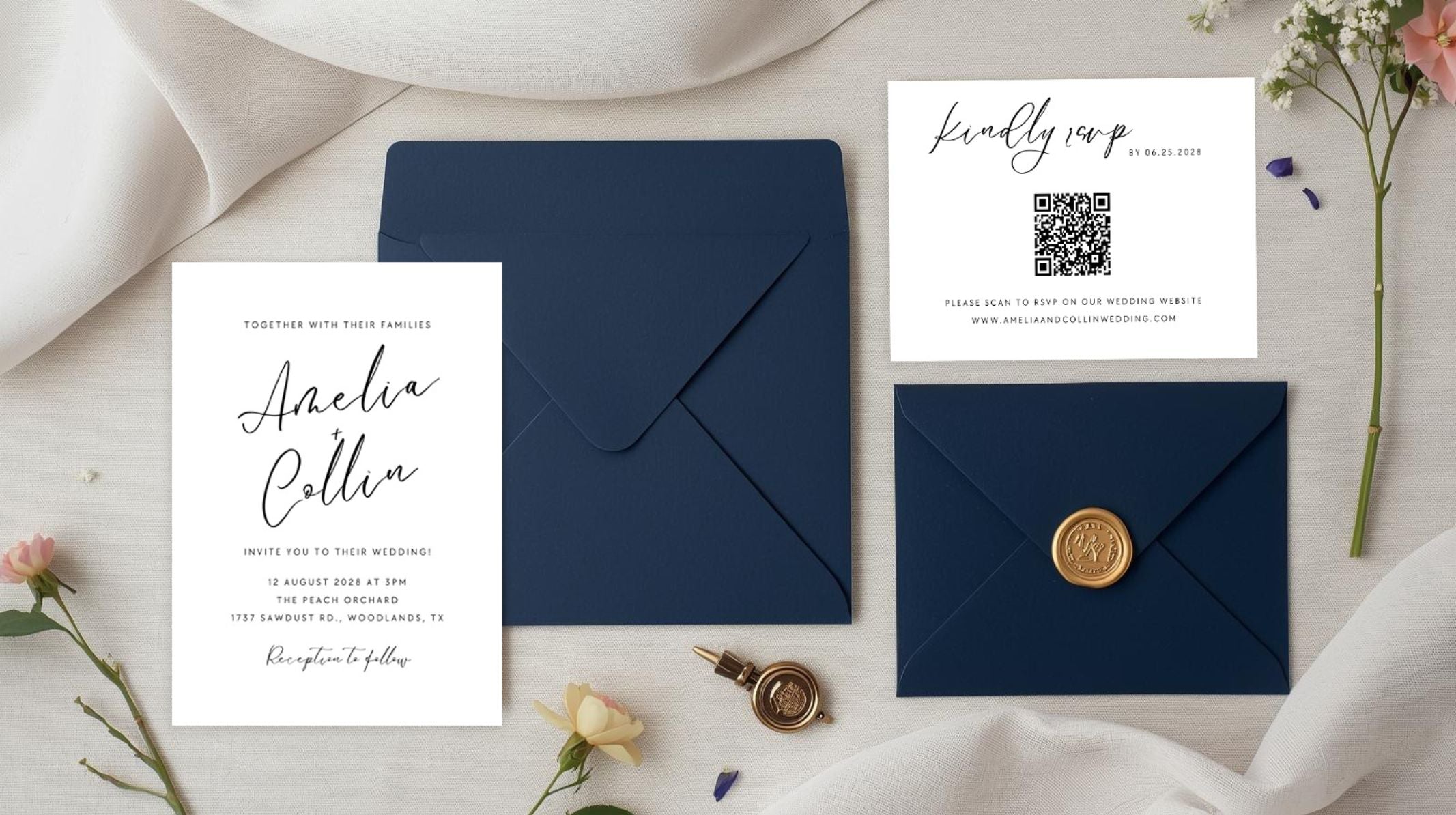 Editable Wedding Invitation | Minimalist Invite Template | Black & White | Digital Download