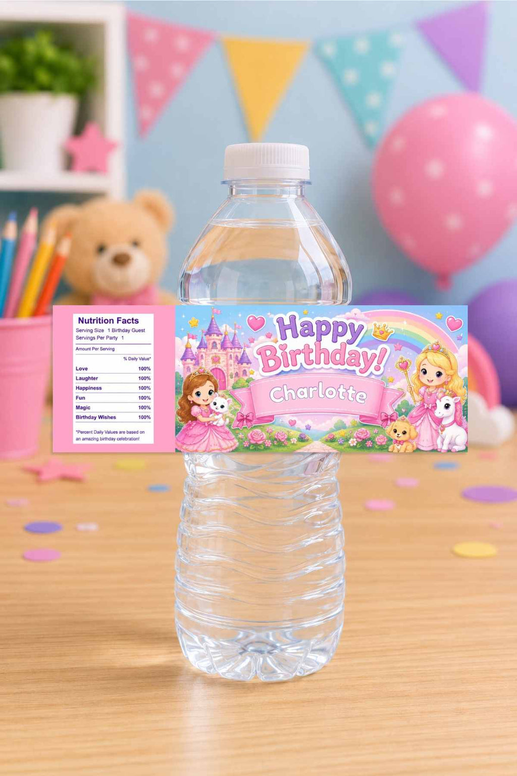 Little Princesses & Castle Water Bottle Label Template | Digital Download