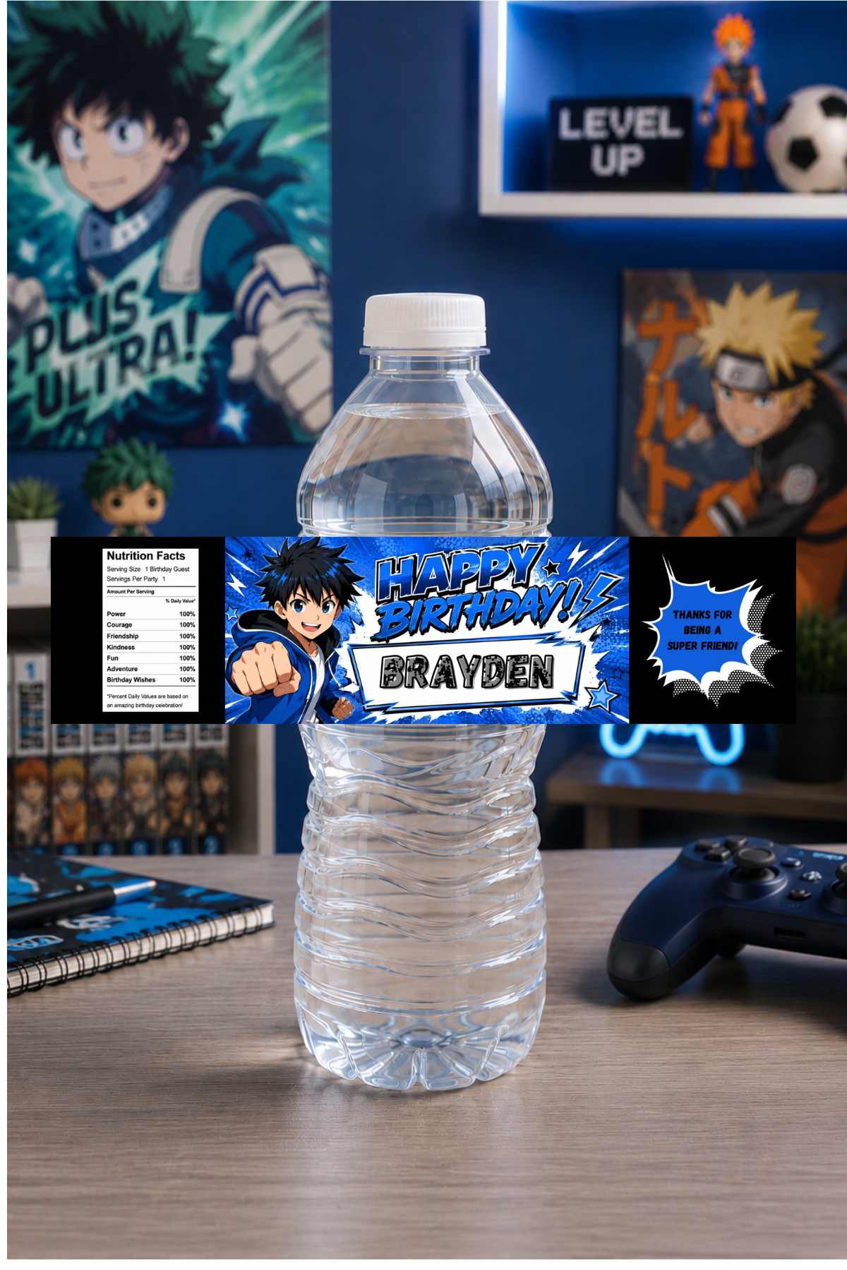 Anime Boy Water Bottle Label Template | Digital Download