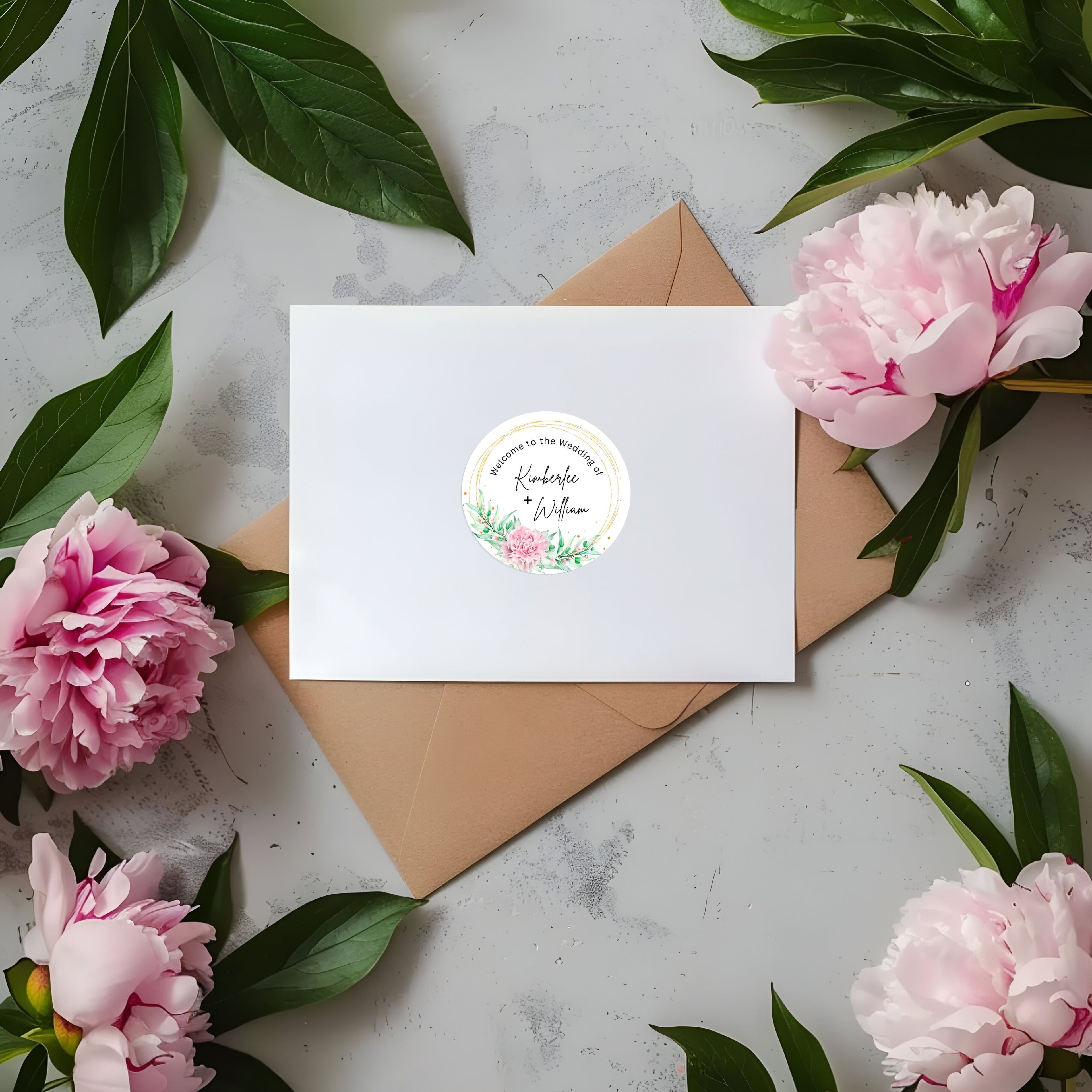 Floral Wreath Personalized Name Labels, Thank You Labels, Wedding Favor Stickers, Set of 3