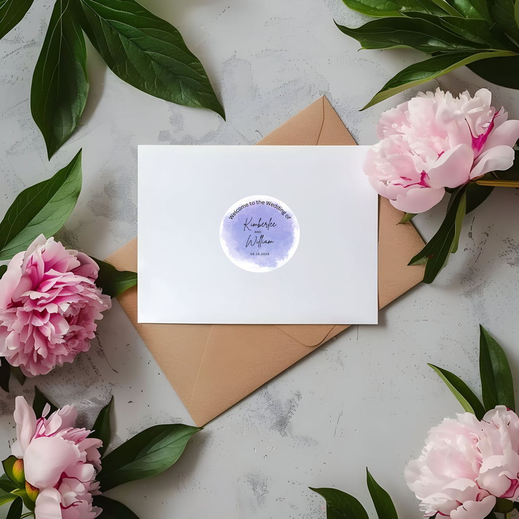 Purple Floral Monogram Label, Personalized Name Sticker, Thank You Labels, Wedding Favor Stickers