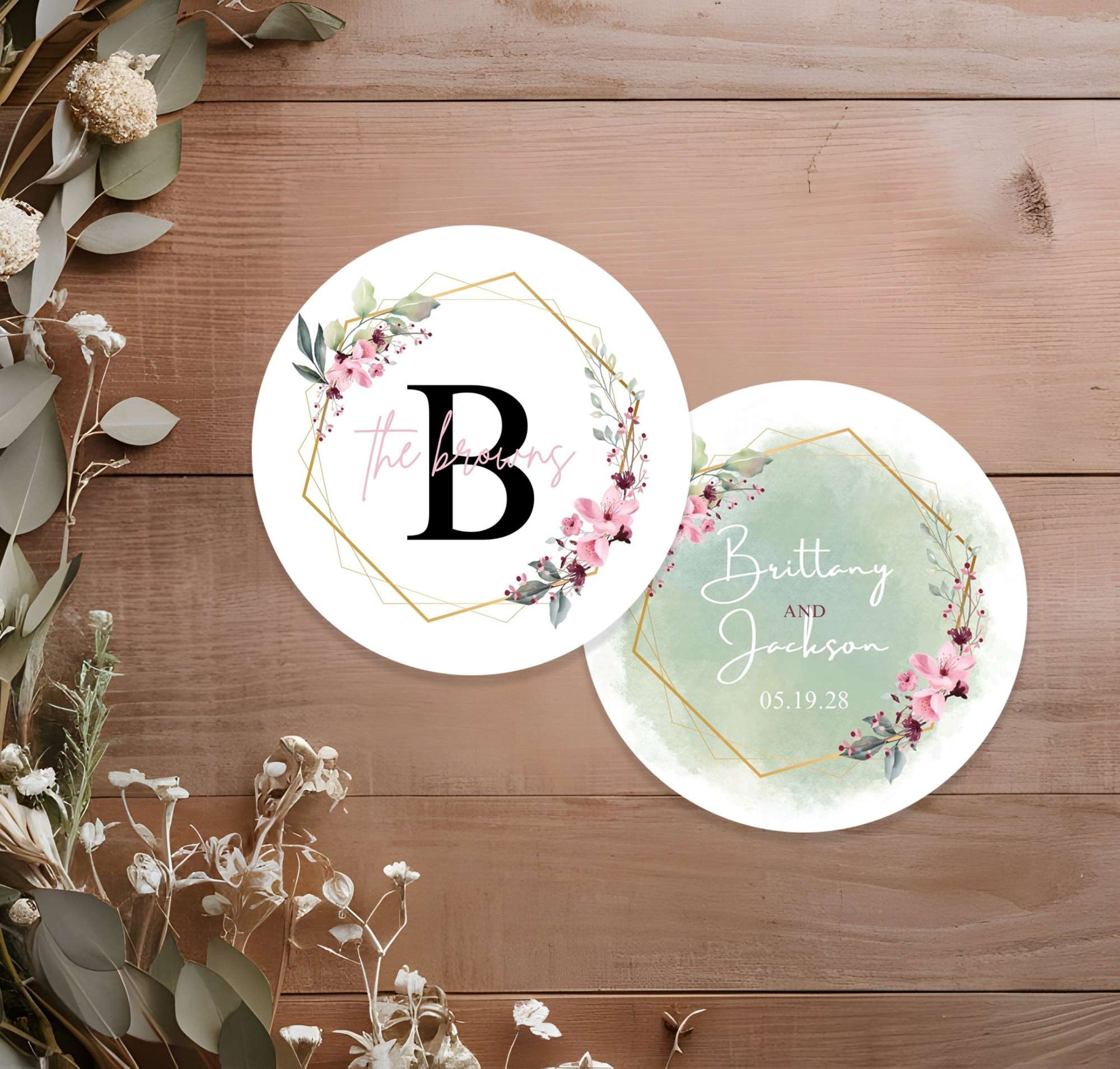 Personalized Floral Wreath Stickers | Editable Label | Digital Download