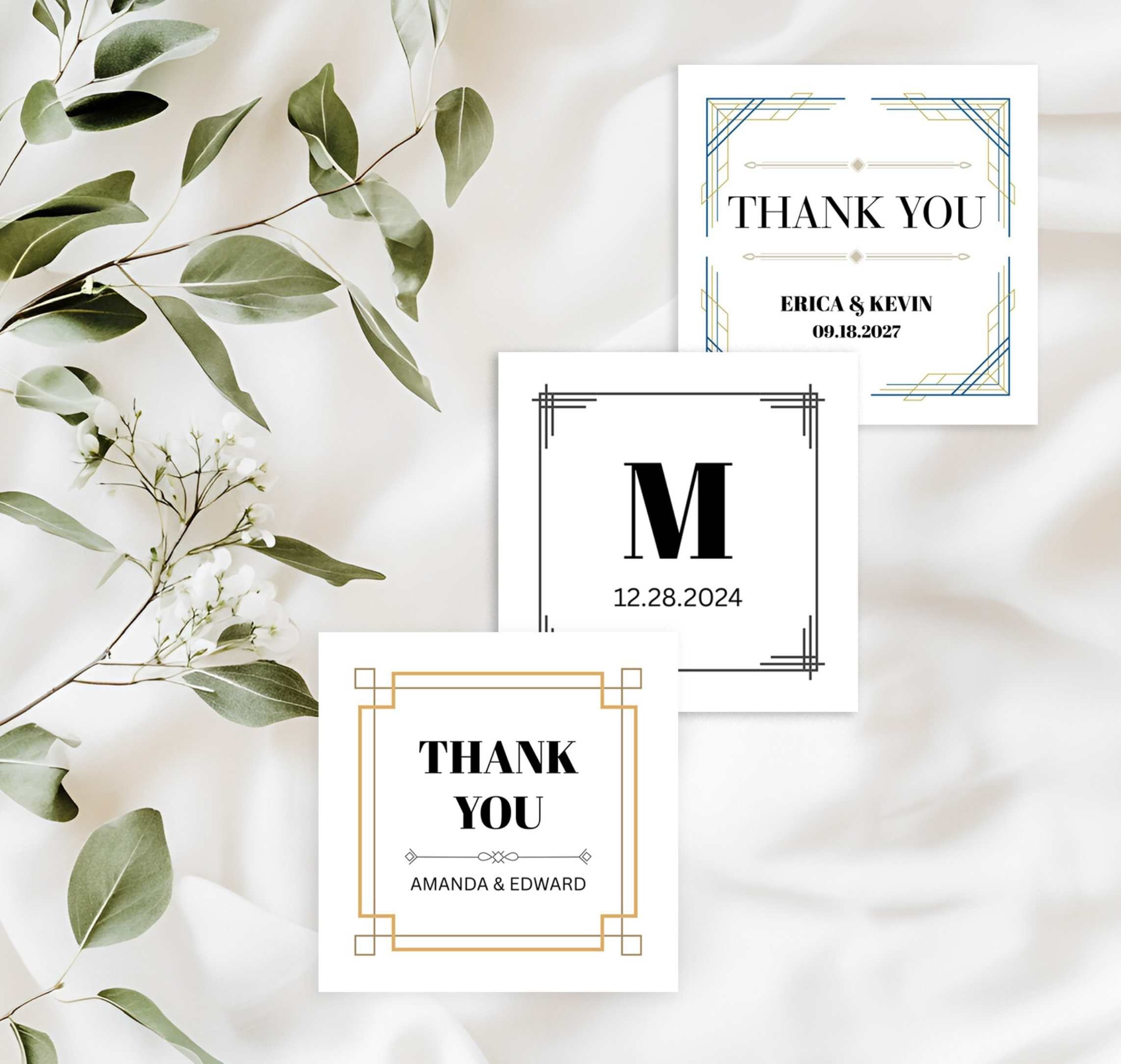 Roaring 20's, Great Gatsby Square Labels, Personalize Monogram Name Label, Set of 3