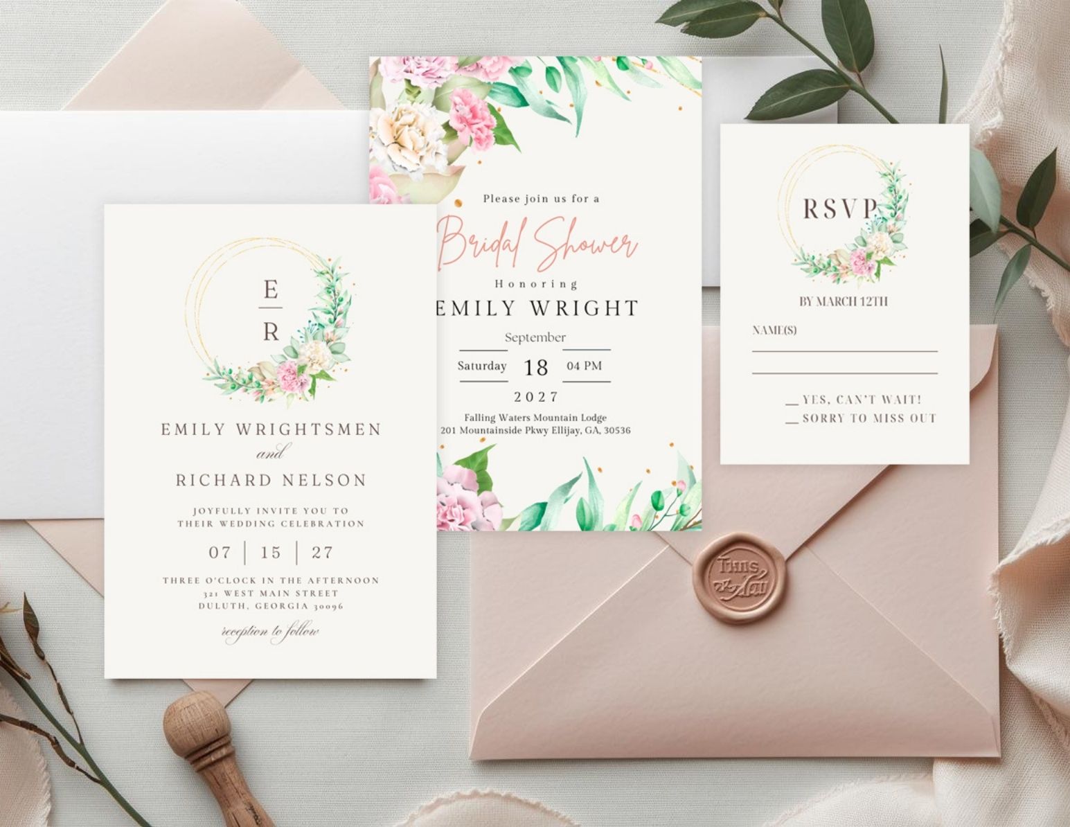 Floral Wreath Wedding Invitation | Printable Template