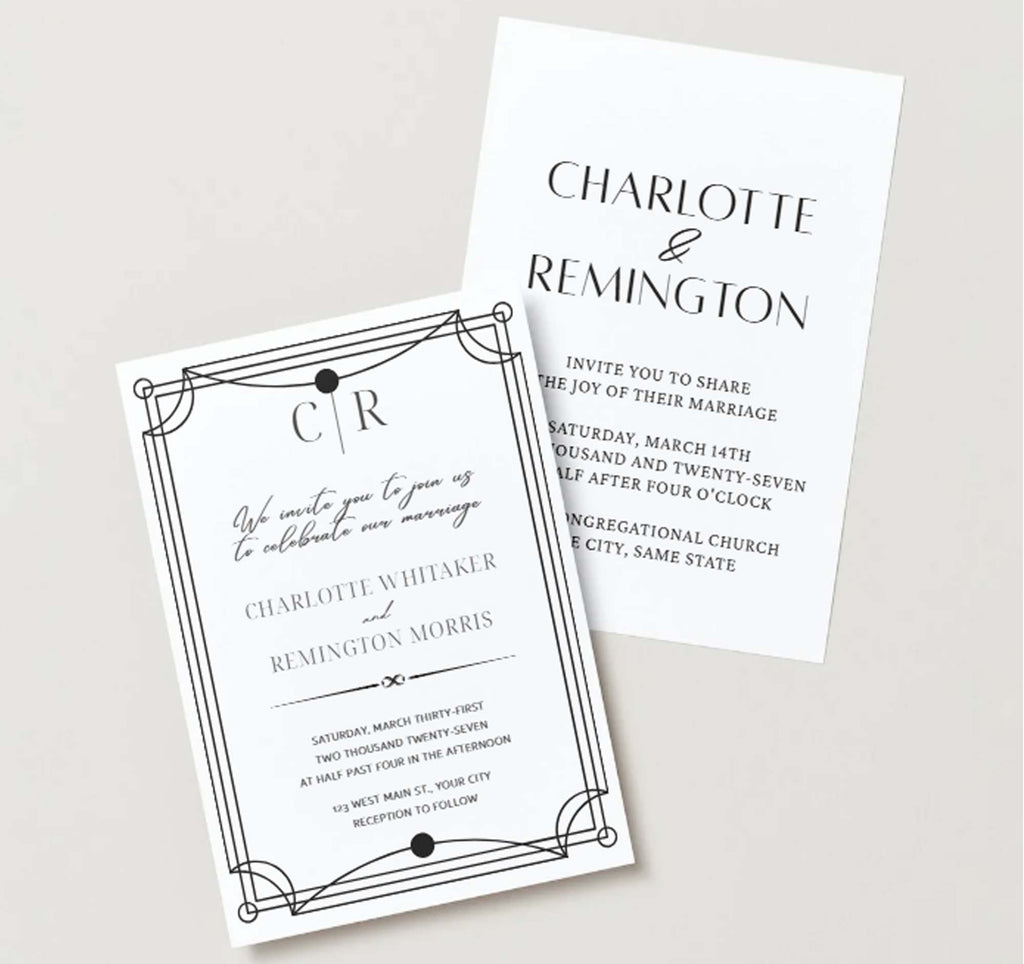 Gatsby Invitation Suite, Personalize Wedding Invitations, RSVP and Direction Cards, Downloads