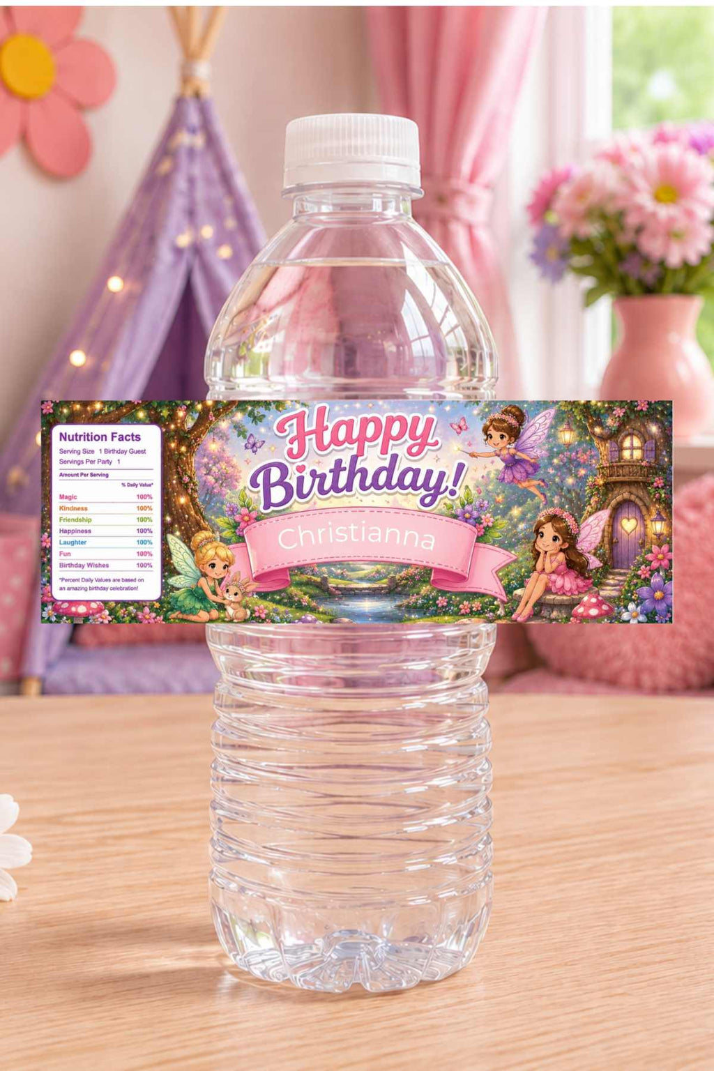 Fairy Birthday Water Bottle Label Template | Digital Download
