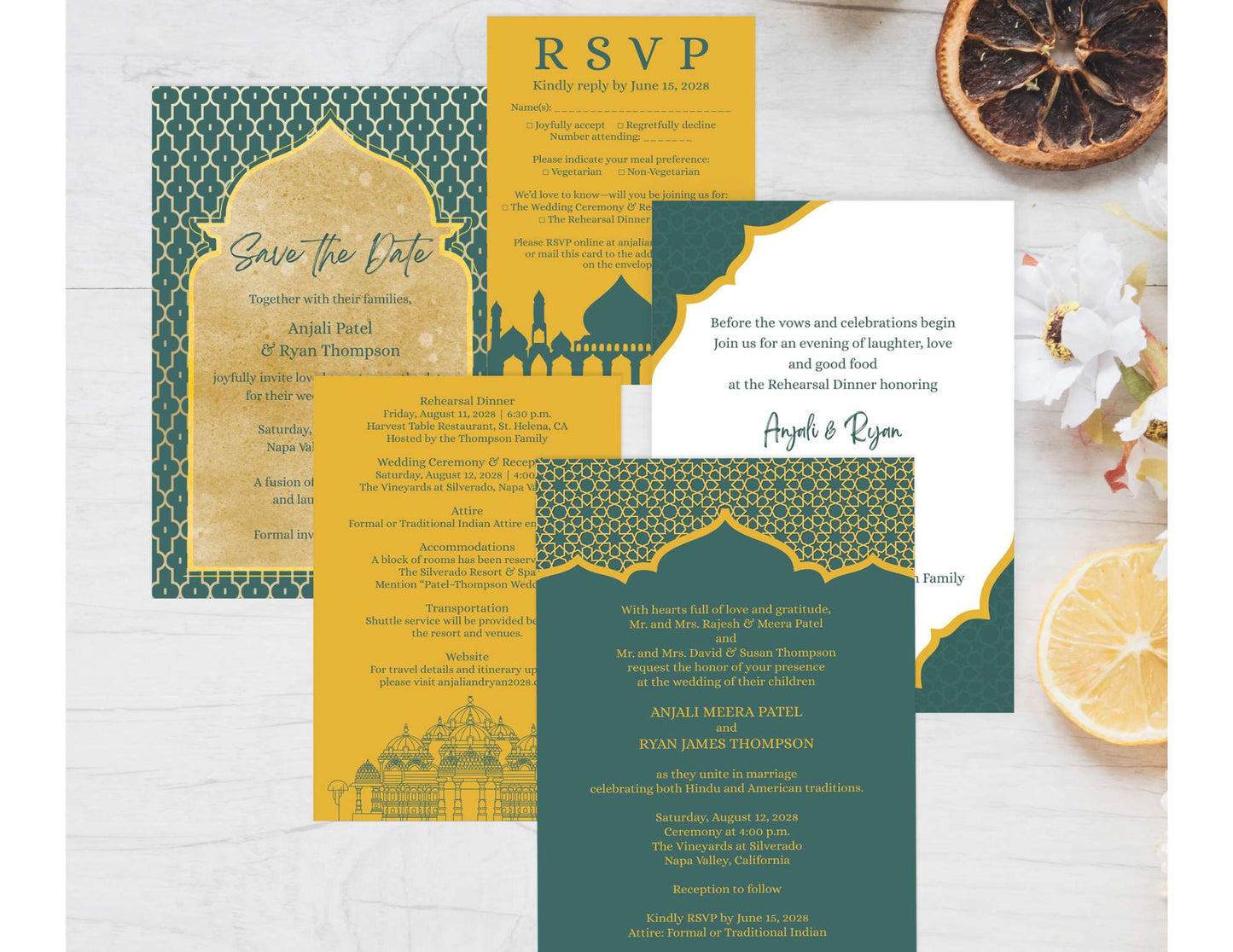 Wedding Invitation Template | South Asian Evite | Turquoise and Gold | Digital Download