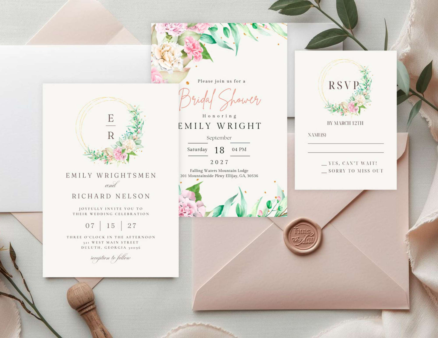 Floral Wreath Wedding Invitation | Printable Template
