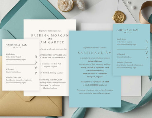 Ecru Minimalist Invitation Set| Editable Wedding Invites | Digital Downloads