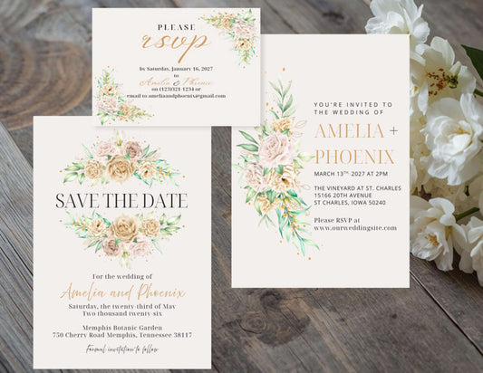Rustic Flowers Wedding Invitation | Editable Template| Instant Download