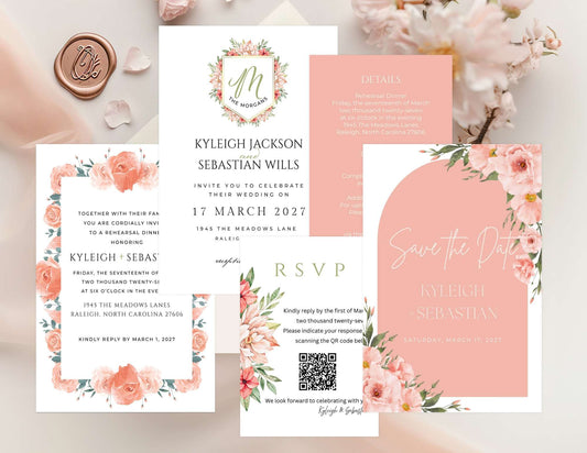 Editable Wedding Invitation | Rustic Evite | Peach | Digital Download