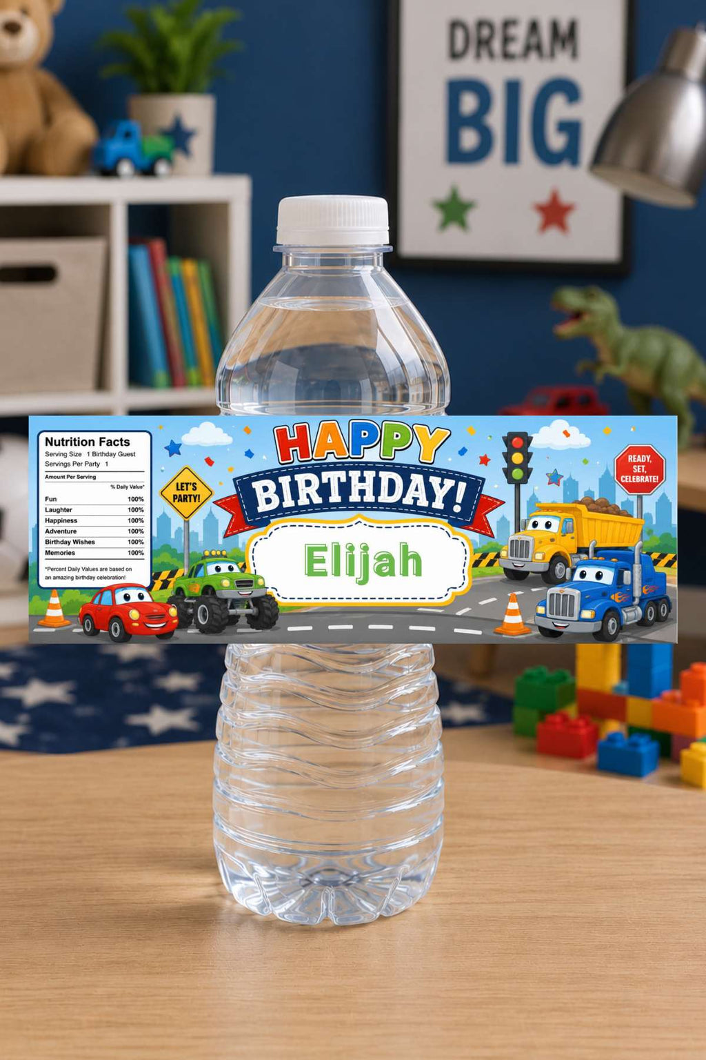 Cars & Trucks Birthday Water Bottle Label Template | Digital Download