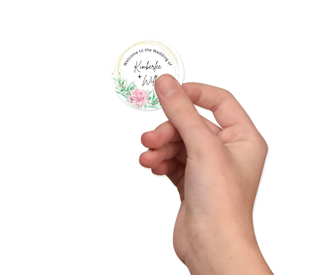 Floral Wreath Personalized Name Labels, Thank You Labels, Wedding Favor Stickers, Set of 3