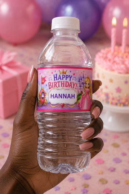 Little Princess & Castle Water Bottle Label Template | Digital Download