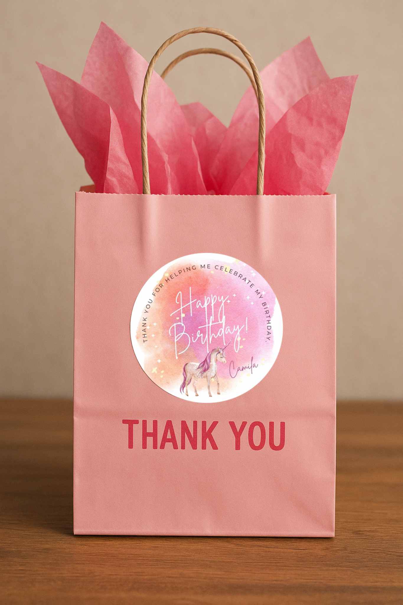 Unicorn Thank You Label, Party Favor Stickers, Name Labels